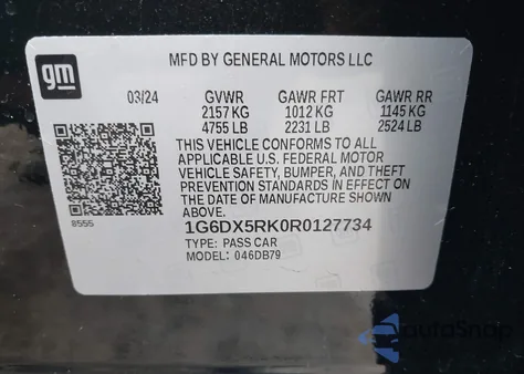 2024 Cadillac Ct5 Luxury из США, поврежденный, VIN 1G6DX5RK0R0127734